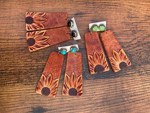 Nueva llegada estilo occidental tallado a mano pendientes de cuero mujeres lindo pendiente de lágrima de moda joyería de moda de cuero - Product Image 2