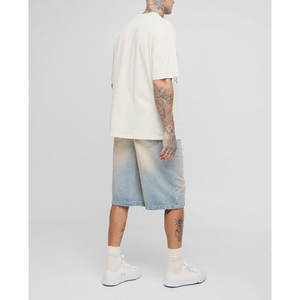 Pantalones cortos de mezclilla lavados con estampado personalizado para hombre Pantalones cortos de verano informales de algodón vintage con cordón - Product Image 5