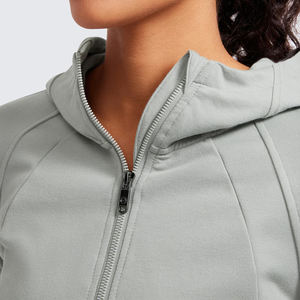 Sweat à capuche court surdimensionné pour femmes haute qualité séchage rapide Streetwear respirant col roulé fermeture éclair Styles courts pour l'hiver - Product Image 2