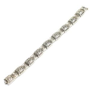 925 Sterling Silver Antique <b>Beaded</b> <b>Bracelet</b> with Greek Pattern Zircon Stones Geometric Number Design Pearl Main Stone for Gift - Product Image 3