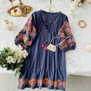 Tunique brodée à col en v pour femmes, vêtements d'été indiens, manches longues, coupe ample, confortable - Product Image 3