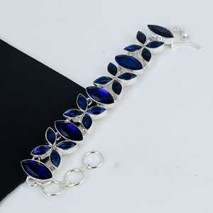 Pulsera de Cadena Vintage Hecha a Mano con Gema de Zafiro Azul, Plata de Ley 925, Joyería para Mujer, Regalo de Cumpleaños, Boda - Product Image 4