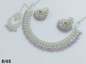 Última joyería india, Motipearl Chapado en plata tradicional con pendiente Jumkha y conjunto de collar combinado Maagtika para mujer - Product Image 5