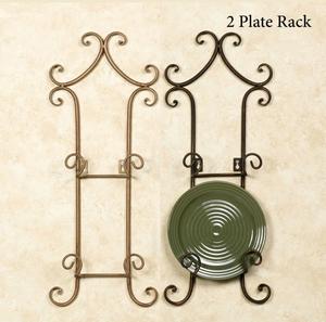 Set of 2 Iron Vintage Standing Type Plate <b>Rack</b> Tabletop Kitchen <b>Dish</b> Stand with Black <b>Gold</b> Finish - Product Image 1