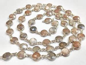 Brass Natural Moonstone Multi Color AB Coated <b>Coin</b> Shape Briolette 9mm Bezel Connector Chain for Jewellery Making Sold Per Foot - Product Image 3