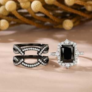 Ensemble de bagues de fiançailles Jeulia Twisted Interchangeable Black Radiant Halo - Product Image 5