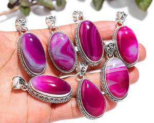 มากจี้อัญมณีธรรมชาติ-20ชิ้นมาก-925เงินจี้ชุบชมพูลูกไม้อาเกตจี้สไตล์วินเทจ - Product Image 2