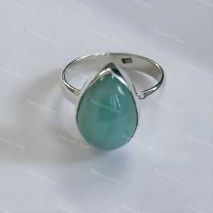 Handmade 925 Sterling Silver Women's Boho <b>Statement</b> <b>Ring</b> Natural Amazonite Pearshape Gemstone Inlay Trendy Great Gift for Her - Product Image 4