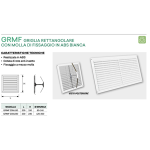 Tecnosystemi GRMF - Rejilla Rectangular Blanca de ABS con Resorte de Fijación - Product Image 4