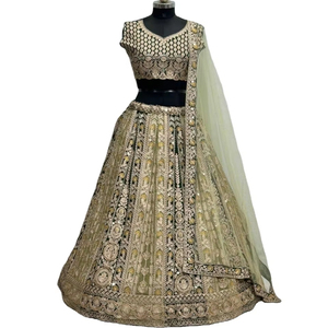 Lehenga Choli da Sposa Elegante in Tessuto Pesante di Pelliccia Sintetica con Lavorazione Multicodifica e Paillettes, Perfetto per Feste e Tutte le Occasioni, Ideale per Mehendi - Product Image 1