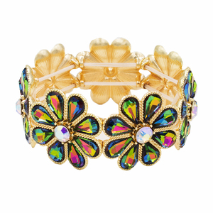Braccialetti con fiori elasticizzati in vetro blu AB bracciale in cristallo placcato oro accessorio gioiello elegante unico - Product Image 3