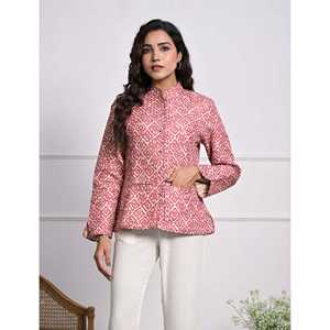 Chaqueta de Invierno Reversible con Estampado de Bloques de Seda y Decoración de Botones - Product Image 1