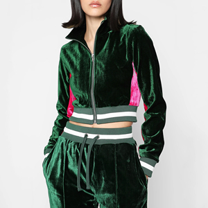 Nuevo Conjunto de Dos Piezas para Mujer, Otoño, con Apliques de Pedrería, Terciopelo Antibacterial, Capucha, Diseño a Cuadros, Poliéster/Algodón, Cierre de Cremallera, 220g - Product Image 1