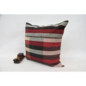 Oreiller à motif tartan multicolore 24x24 pouces Vintage Wool Kilim Plaid Woven Technique - Product Image 3