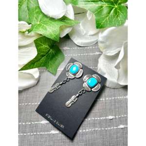 Pendientes Colgantes Hechos a Mano en Estilo Navajo con Turquesa Egipcia y Plata de Ley, Forma de Pluma, para Regalo - Product Image 3