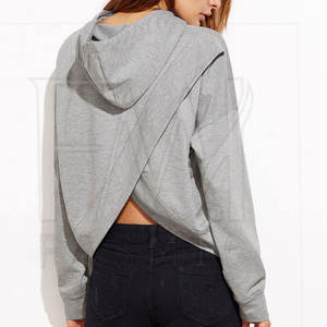 Sudadera con capucha recortada de jersey liso para mujer, sudaderas con capucha de manga larga para sudaderas con capucha de color personalizado con capucha informal - Product Image 2