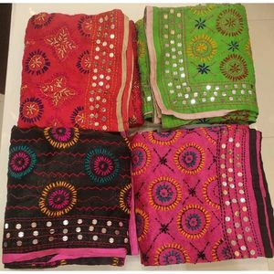 Ladies Luxury Phulkari Embroidery Dupatta New Arrival Multicolor Animal Print Square <b>Shawl</b> Hand Drawn Printing Cotton Georgette - Product Image 3