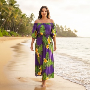 Vestido Maxi <span class=keywords><strong>Tropical</strong></span> de Verano para Mujer, con Hombros Descubiertos, Estampado Floral, Tela de Rayón, Estilo Boho, para la Playa - Product Image 4