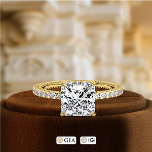 Anillo de Compromiso con Diamante de Laboratorio de 1 Quilate, Corte Princesa, Certificado IGI, Oro Sólido de 14K, Solitario con Halo Oculto - Product Image 1