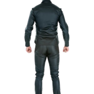 Chemise à manches longues en similicuir noir pour homme, coupe ajustée, boutonnée, style fétiche - Product Image 5