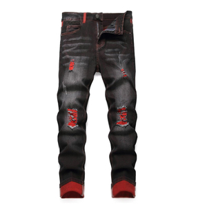 Pantalones vaqueros rectos transpirables de cintura cómoda para hombre, pantalones vaqueros elegantes de tela de poliéster y algodón de primera calidad - Product Image 1