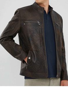 2025 New Custom Design Vintage <b>Gothic</b> Fashion Motorbike Winter Breathable Outdoor Sheep Skin Leather <b>Jacket</b> Collarless Side - Product Image 2