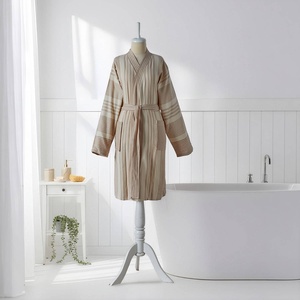 Peignoir en coton turc côtelé, style kimono, couleur crème - Product Image 3