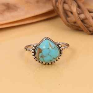 Kingman turquesa corazón anillo de plata esterlina Boho declaración joyería hecha a mano suroeste anillo de piedras preciosas regalo único para ella - Product Image 4