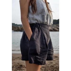 Short en lin pour femme Short chaud taille haute tissé d'été avec vêtements de détente élastiques - Product Image 4