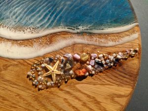 Ocean Theme Handmade <b>Resin</b> and Stone Coaster Set, Artistic <b>Epoxy</b> Coasters with Wave Design for Coastal <b>Table</b> Decor - Product Image 5