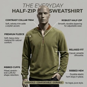 Sweat-shirt polaire personnalisé à demi-zip pour homme, coupe décontractée, épais, coupe-vent et respirant, idéal pour l'automne - Product Image 5