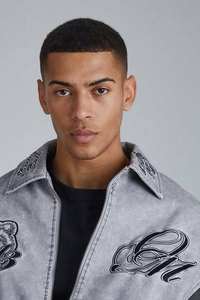 Veste d'hiver écologique imperméable en cuir véritable vintage gris pour homme | Bomber surdimensionné brodé | Streetwear recadrée - Product Image 5