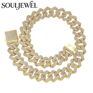 Souljewel Cadena Cubana de Eslabones Romboidales con Incrustaciones de Diamantes de Imitación, Collar Hip Hop Chapado en Oro Cobre con Cierre a Presión, Joyería Streetwear Unisex - Product Image 5