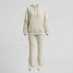 Conjunto Deportivo Casual de 2 Piezas de Felpa Francesa para Mujer, Top de Manga Larga y Pantalones Acampanados a Juego, Conjunto Deportivo de Otoño - Product Image 1