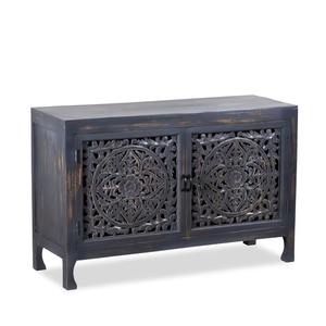 Handmade Traditional Carved Rustic Finish Indian Sideboard Dining Home Bar 2 Doors <b>Cabinet</b> Buffet Counter Storage Industrial - Product Image 2