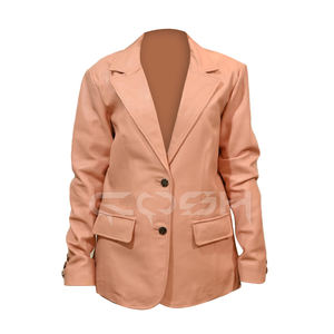 Veste de costume en cuir tendance au design moderne |   Blazer long à manches longues et revers crantés pour filles avec deux poches - Product Image 1