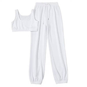 Traje de entrenamiento personalizado al por mayor, camiseta sin mangas recortada, pantalones, traje informal de dos piezas, chándal - Product Image 1