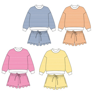 Set di Abbigliamento per Bambini in Cotone Certificato CPC e CPSIA, Maglia a Righe a Maniche Lunghe e Pantaloncini Smerlati per Viaggi e Vacanze - Product Image 2