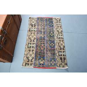 Alfombra Vintage de 2.4x3.6 pies (73x109 cm), Alfombra Turca Azul Ombré - Product Image 1