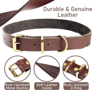 Collares de cuero marrón hechos a mano para perros, ajustables, duraderos, cómodos, con hebilla de metal, tamaños para perros pequeños y grandes - Product Image 3