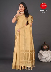 Albaricoque Seis colores a juego Bordado Trabajo Lino Khadi Saree - Product Image 5