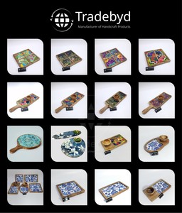 Tradebyd-Platos de madera de mango de primera calidad con esmalte impreso, varios diseños pulidos con mango y cuencos - Product Image 5