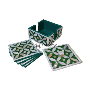 Dessous de verre incrusté fait main MOP par Tradebyd Accessoire de table luxueux et élégant pour la maison et le bureau - Product Image 4