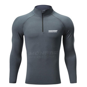 เสื้อยืดรัดกล้ามเนื้อมีซิปครึ่งซิปสำหรับผู้ชายเสื้อยืดรัดกล้ามเนื้อมีซิปครึ่งโลโก้ออกแบบได้ตามต้องการ - Product Image 1