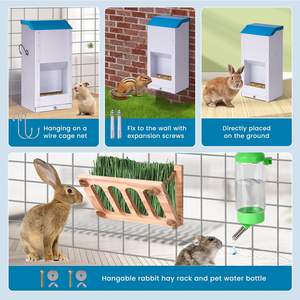 JH-Mech 6 Lbsヘビーデューティ大容量ウサギフードディスペンサー小型動物水ボトル付きウサギフィーダーメタル - Product Image 4