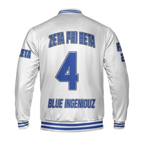 Veste universitaire Zeta Phi Beta 1920, bleu et blanc, style Letterman, avec patch en chenille ZPB, style des fondateurs, imperméable à l'avant - Product Image 4