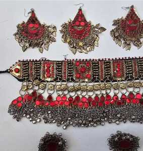 Ethnic Pashtun Afghan Jewelry Set Rare design with <b>glass</b> stones and Dangle <b>chains</b> stainless steel for party Islam Religious - Product Image 2