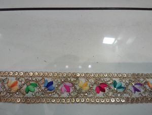 Chaniya Choli Étnico con Dupatta, Ribete de Encaje, Bordado con Lentejuelas, Ofertas al por Mayor, Poliéster Metálico para Zapatos - Product Image 3