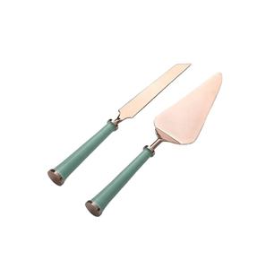Servidor de pastel de acero inoxidable y aluminio verde menta y oro rosa (Juego de 2) recién llegado con mango de diseñador proveedor mayorista - Product Image 1