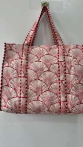 Bolso de mano acolchado de algodón hecho a mano indio, almacenamiento personalizado de estilo sólido, estampado de bloque de mano abierto, regalo de moda personalizado para mujer - Product Image 4